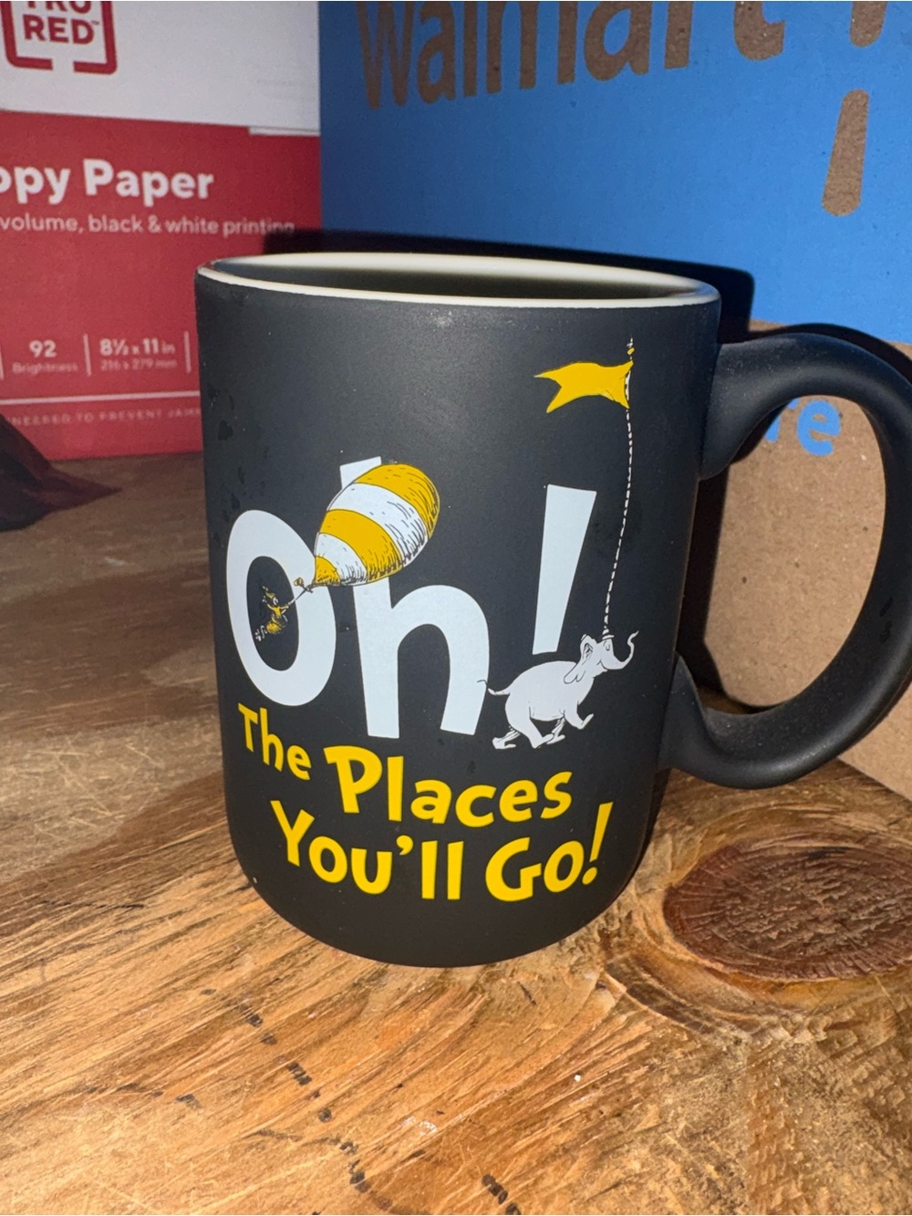 Dr. Seuss Black Mug with Yellow and White "Oh! The Places You'll Go" Design